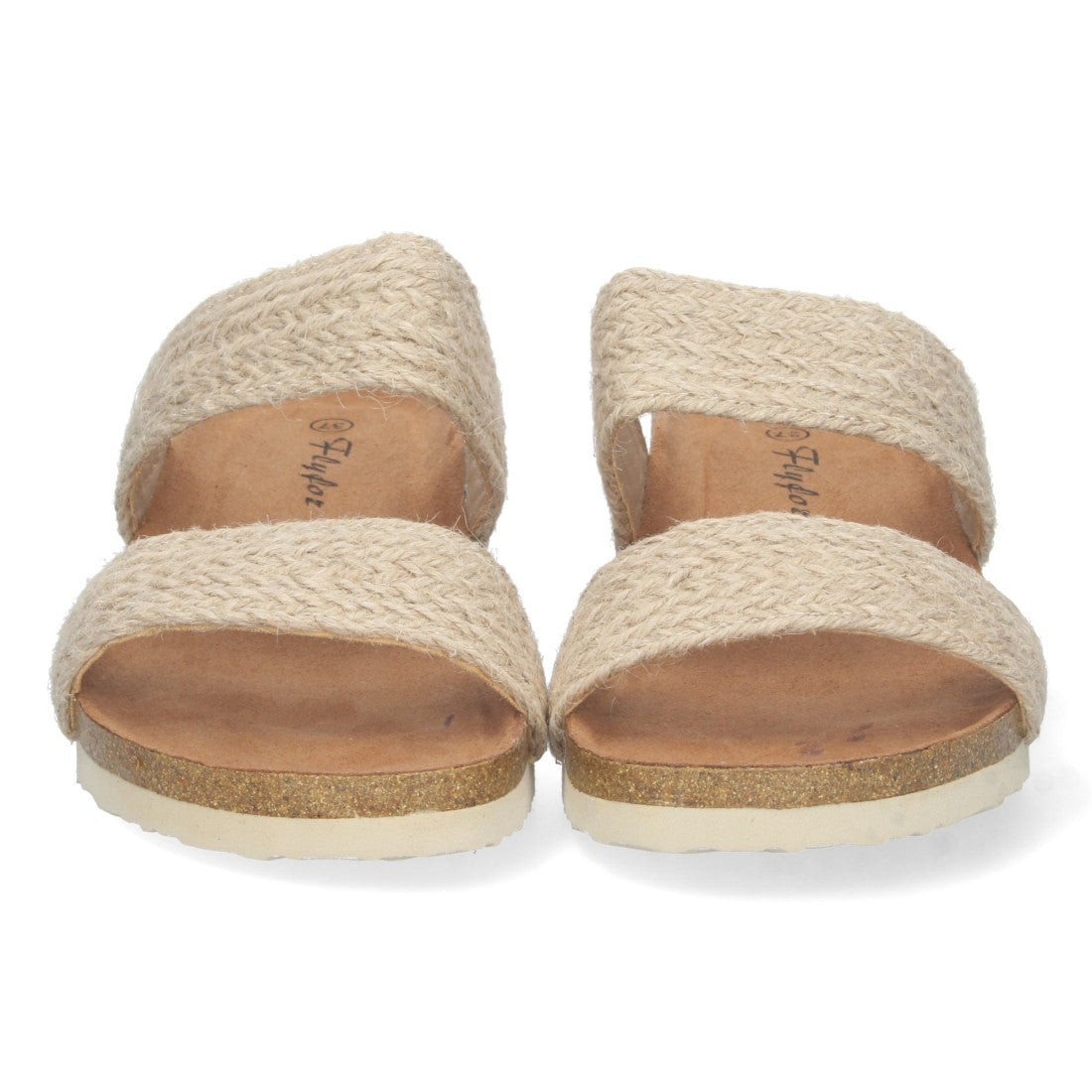 Sandalias Beige Mujer Cuña Bio Doble Pala Yute Talón Abierto Elegantes