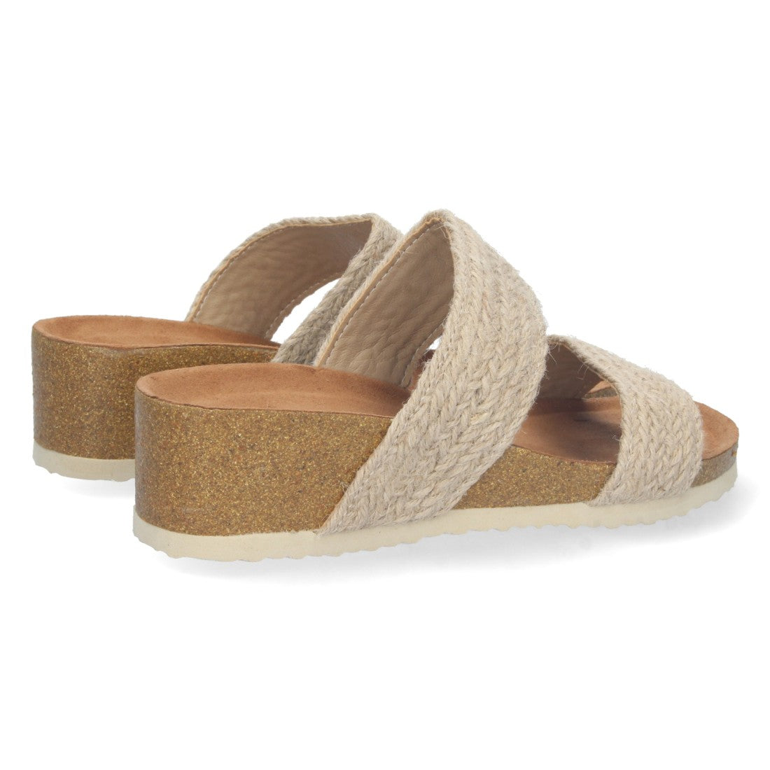 Sandalias Beige Mujer Cuña Bio Doble Pala Yute Talón Abierto Elegantes