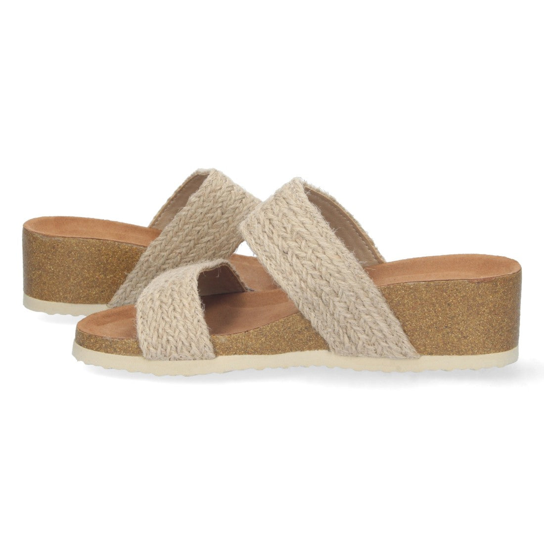 Sandalias Beige Mujer Cuña Bio Doble Pala Yute Talón Abierto Elegantes