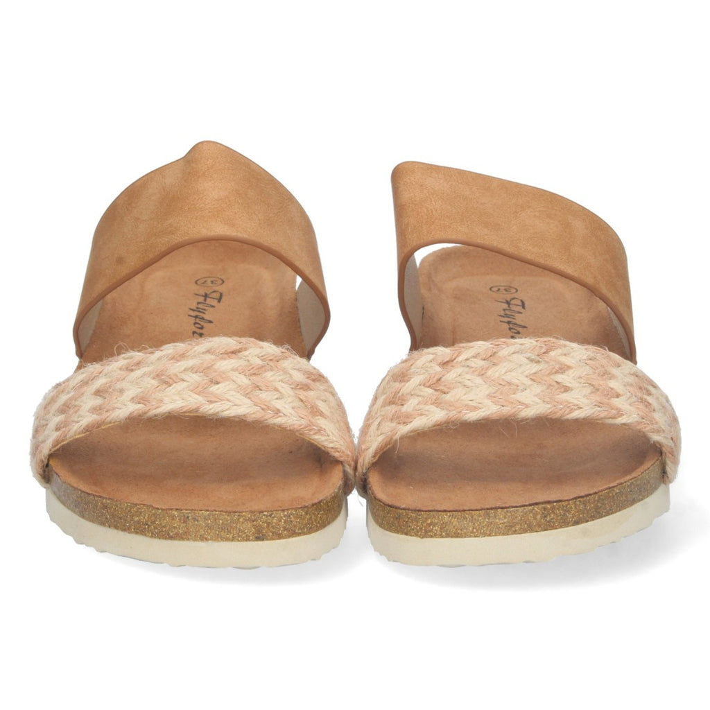 Sandalias Taupe Mujer Cuña Bio Doble Pala Yute Talón Abierto Elegantes