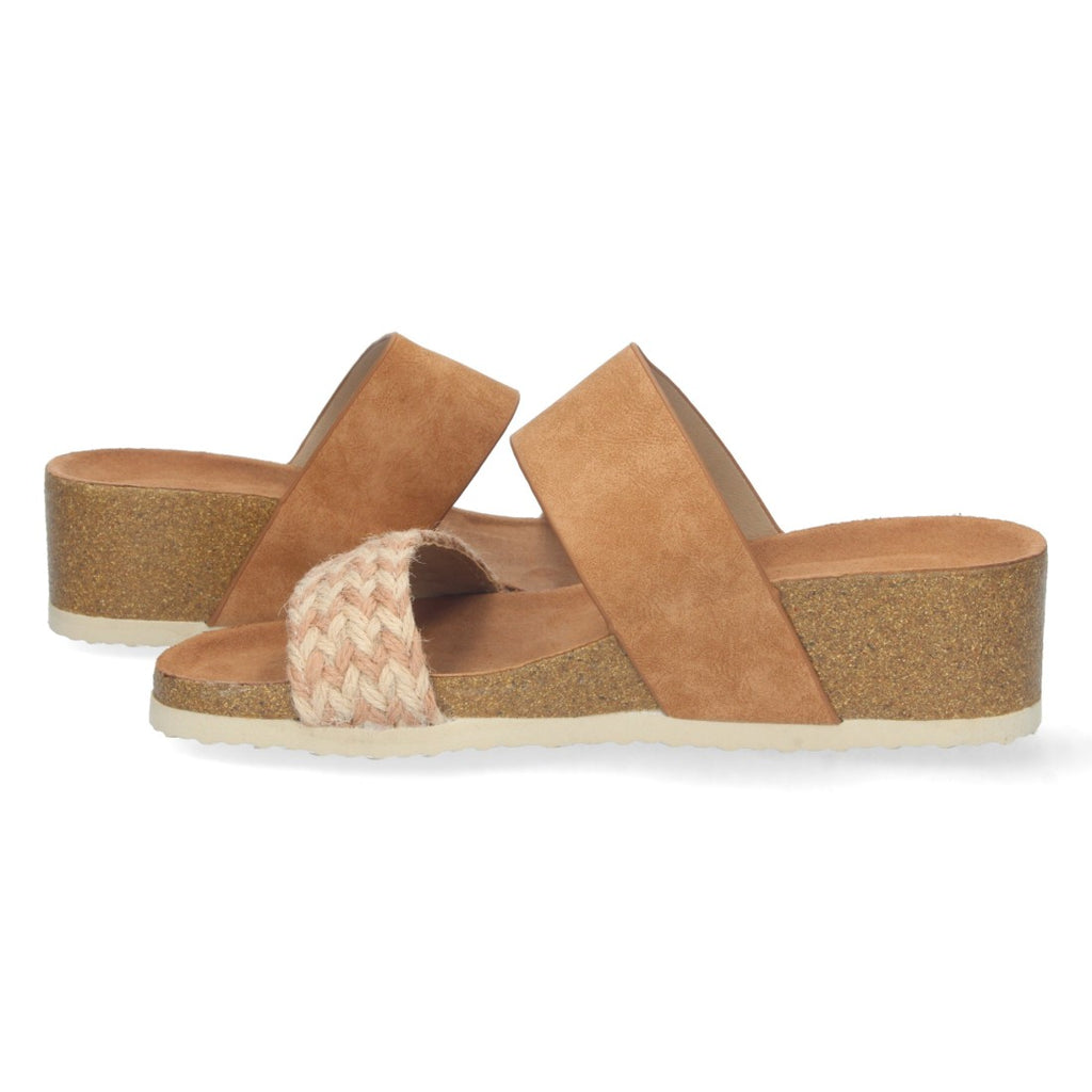 Sandalias Taupe Mujer Cuña Bio Doble Pala Yute Talón Abierto Elegantes