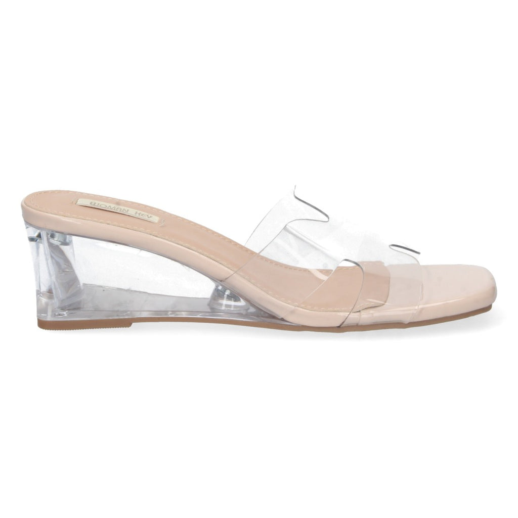 Sandalias Nude Mujer Cuña Vinilo Transparente Elegantes