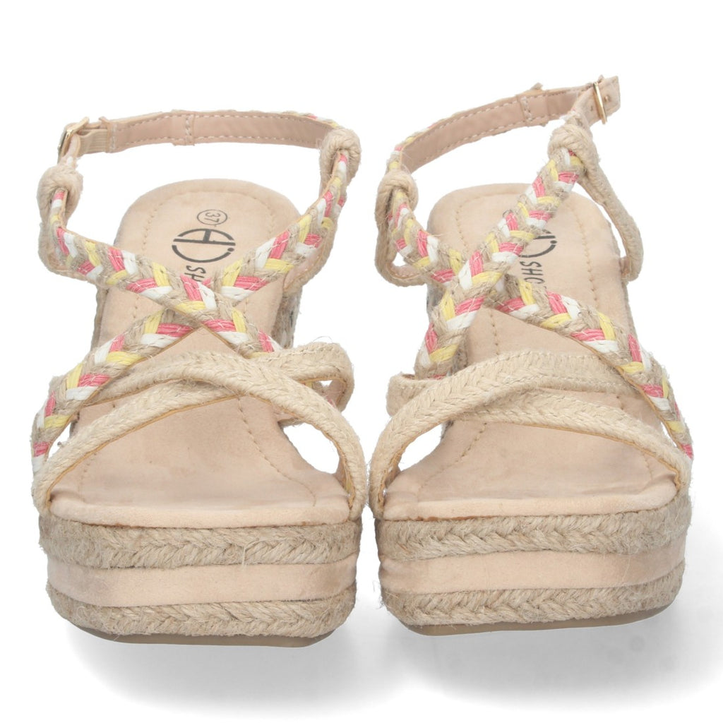 Sandalias Cuña Beige Mujer Yute Motivos Étnicos