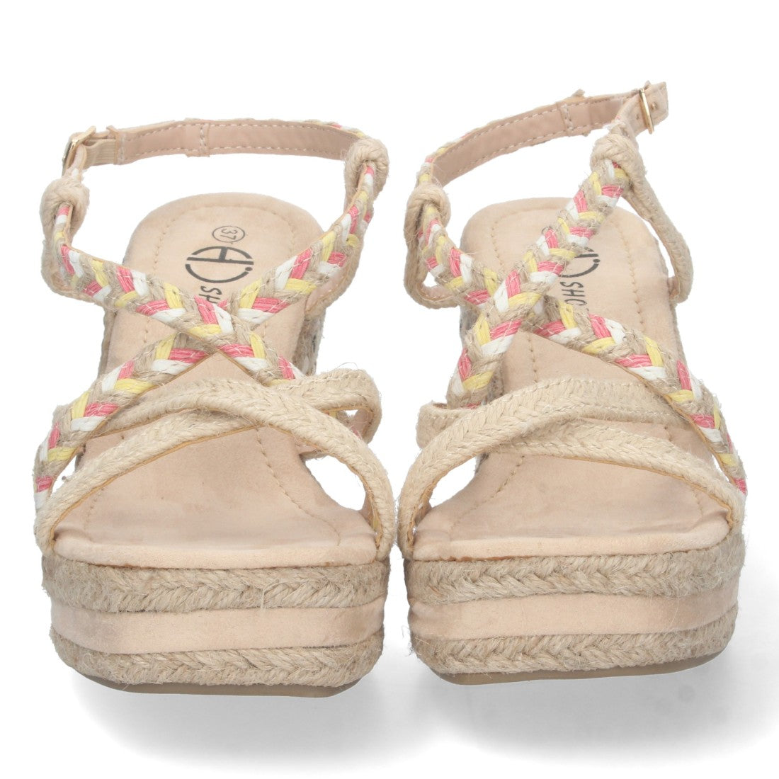 Sandalias Cuña Beige Mujer Yute Motivos Étnicos