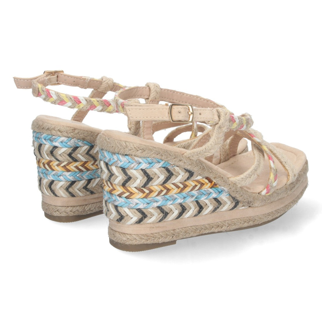 Sandalias Cuña Beige Mujer Yute Motivos Étnicos