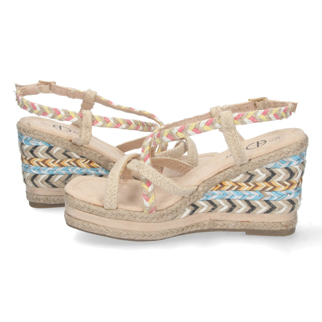 Sandalias Cuña Beige Mujer Yute Motivos Étnicos