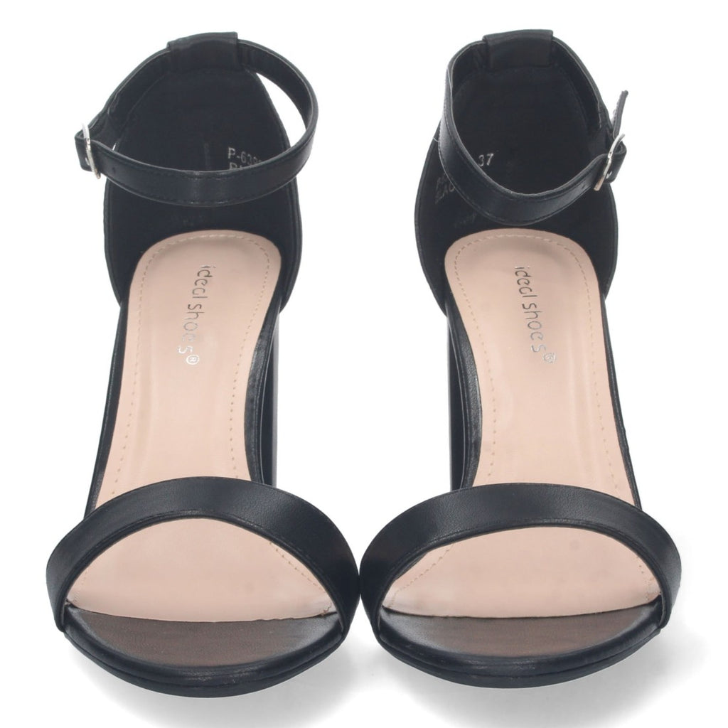 Sandalias Negras Mujer Tacón Alto Tobillera Hebilla Elegantes Fiesta