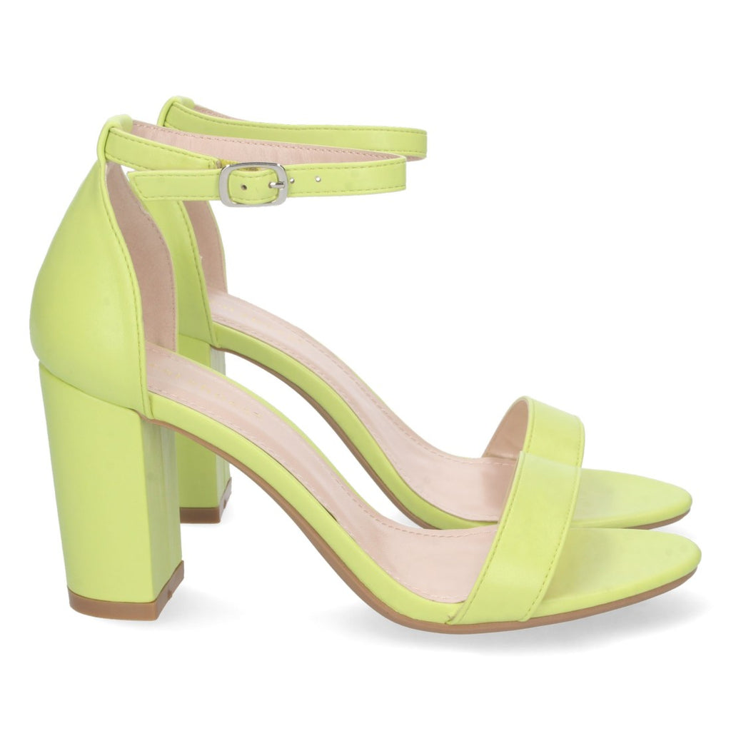 Sandalias Amarillas Mujer Tacón Alto Tobillera Hebilla Elegantes Fiesta