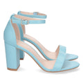 Sandalias Azules Mujer Tacón Alto Tobillera Hebilla Elegantes Fiesta