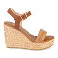 Sandalias Camel Mujer Cuña Rafia Ankle Strap Pala Fina