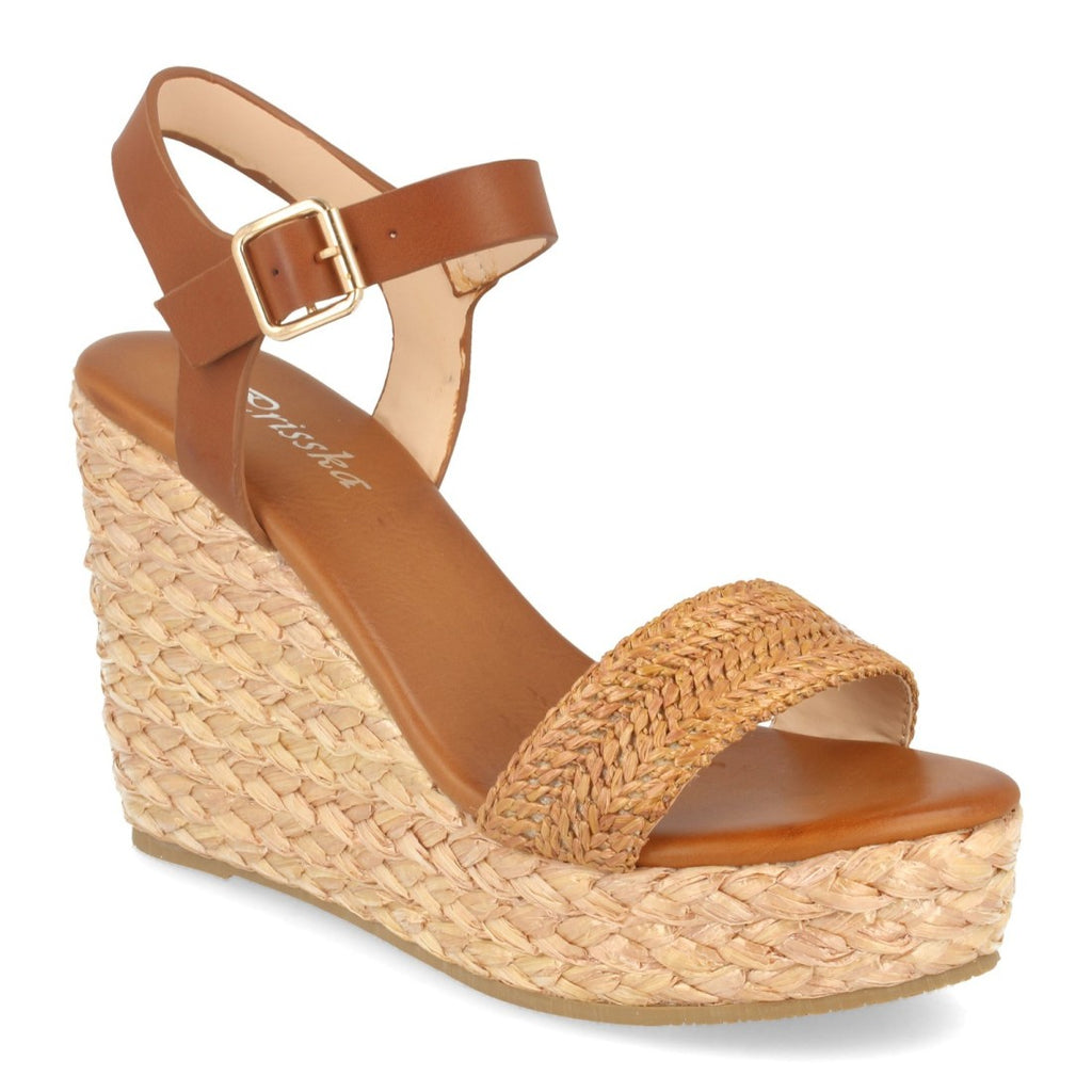 Sandalias Camel Mujer Cuña Rafia Ankle Strap Pala Fina
