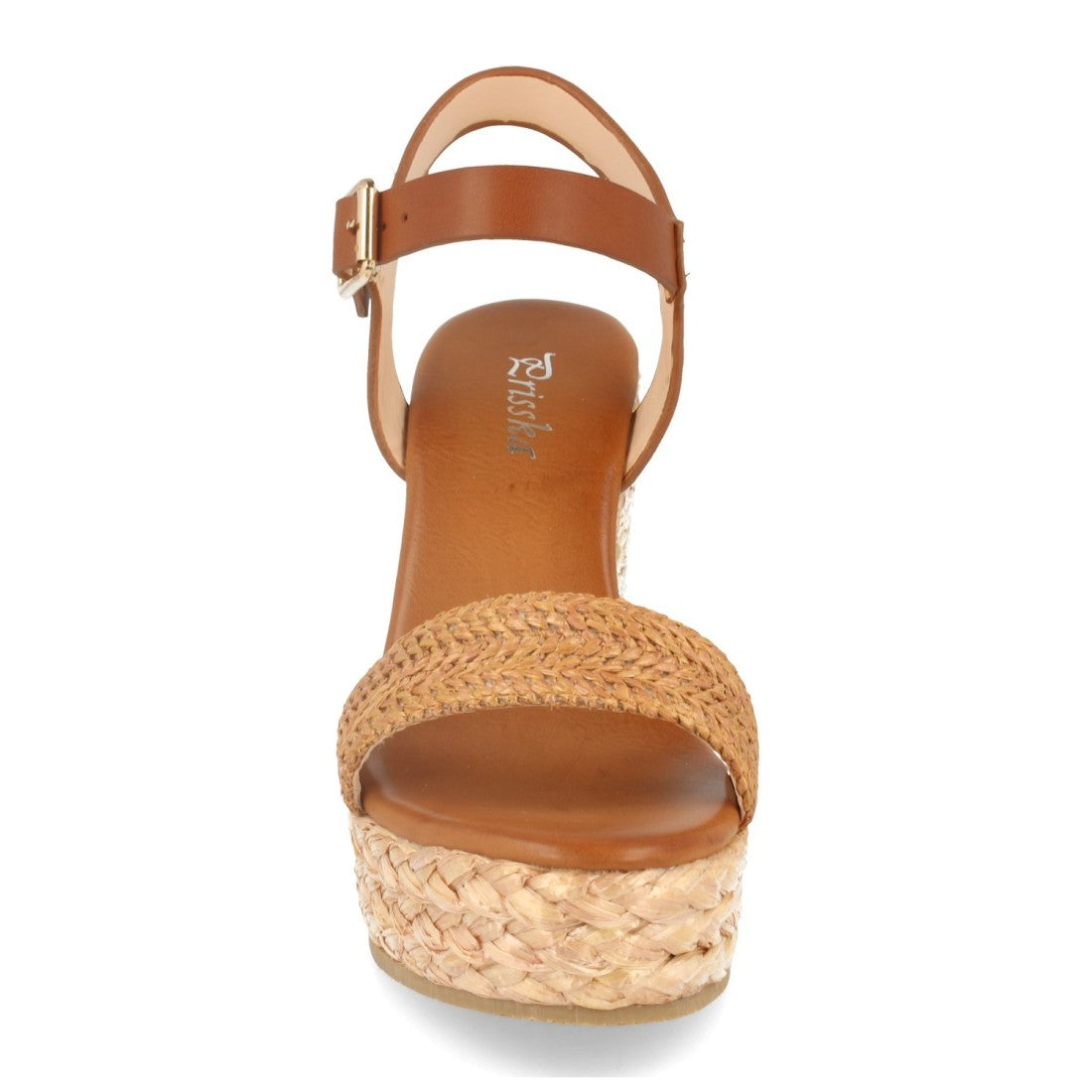 Sandalias Camel Mujer Cuña Rafia Ankle Strap Pala Fina