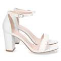 Sandalias Blancas Mujer Tacón Alto Tobillera Hebilla Elegantes Fiesta