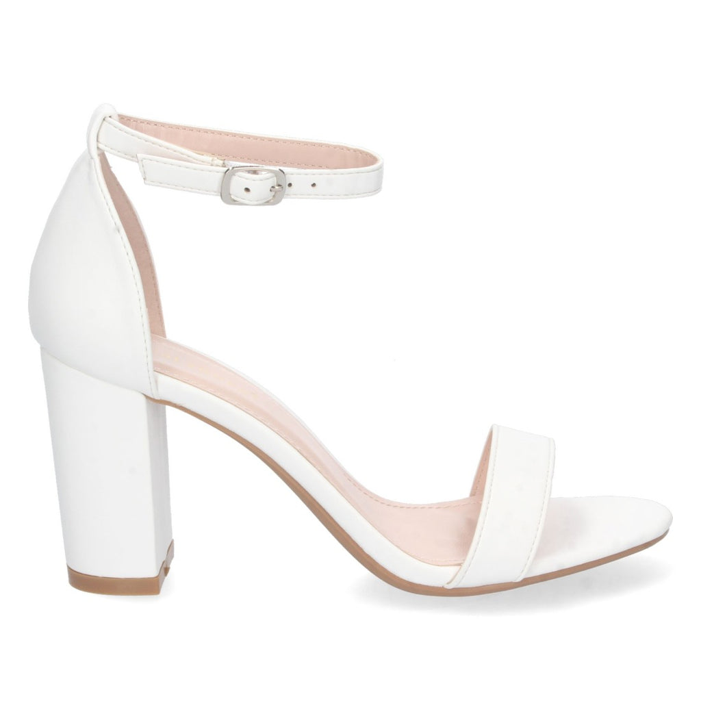 Sandalias Blancas Mujer Tacón Alto Tobillera Hebilla Elegantes Fiesta