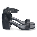 Schwarze Damen-Sandalen mit schmalem Absatz, Riemen, Schnalle, elegant, Party