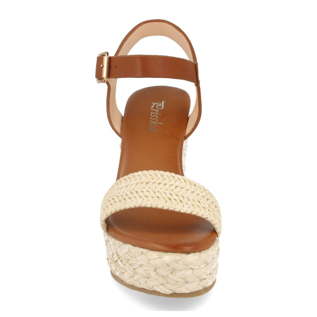 Sandalias Beige Mujer Cuña Rafia Ankle Strap Pala Fina
