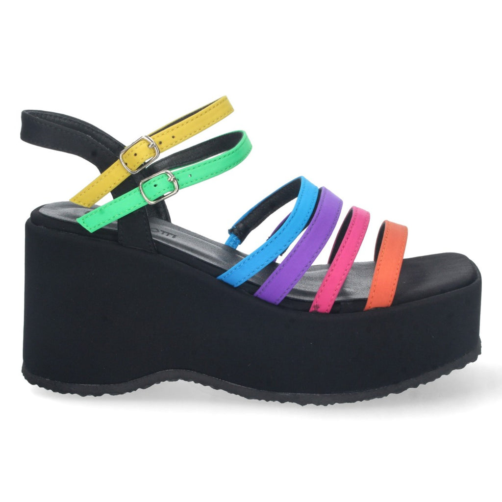 Sandalias Multicolor Mujer Plataforma Tiras Doble Hebilla Elegantes