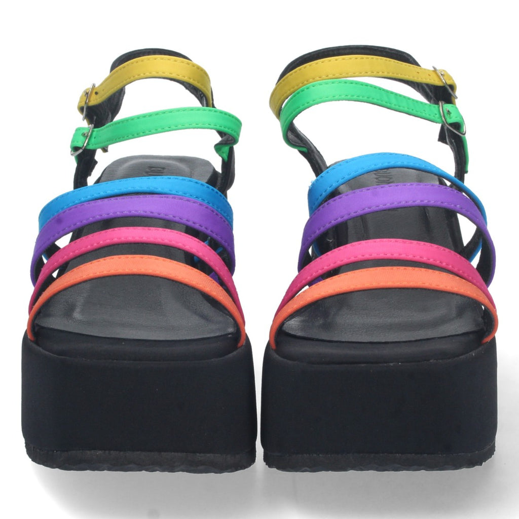 Sandalias Multicolor Mujer Plataforma Tiras Doble Hebilla Elegantes