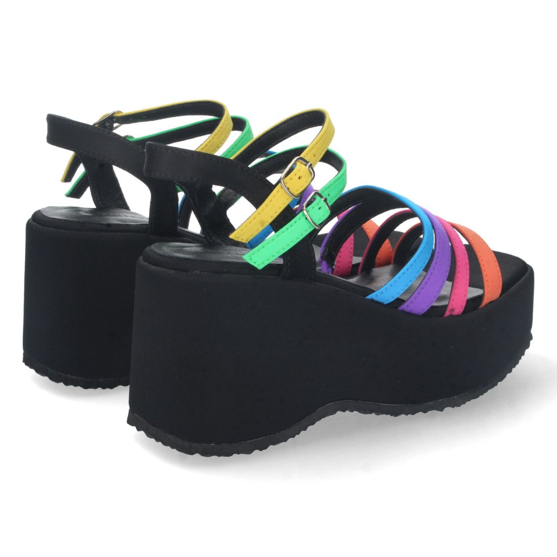 Sandalias Multicolor Mujer Plataforma Tiras Doble Hebilla Elegantes