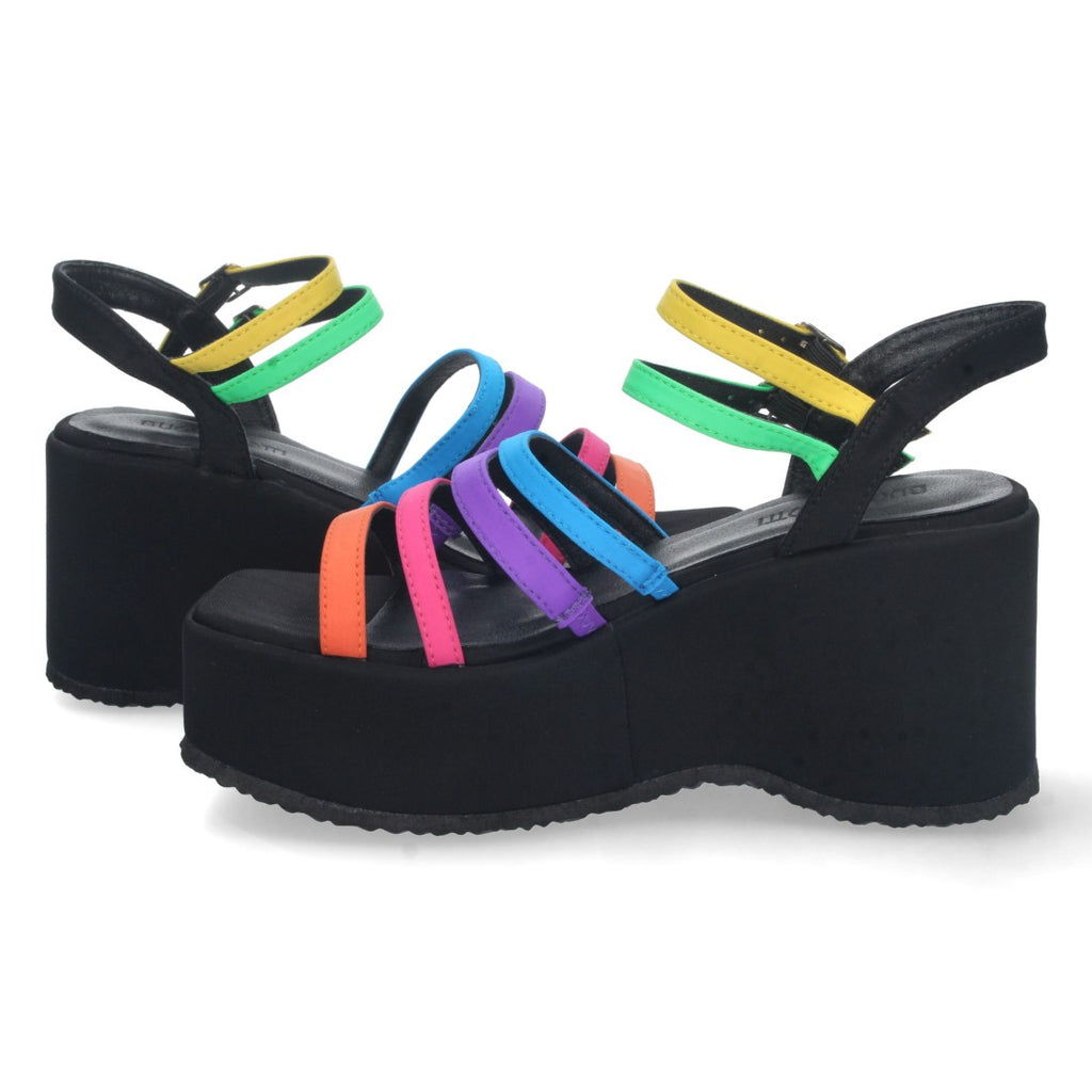 Sandalias Multicolor Mujer Plataforma Tiras Doble Hebilla Elegantes