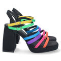 Sandalias Multicolor Mujer Tacón Tiras Doble Hebilla Elegantes