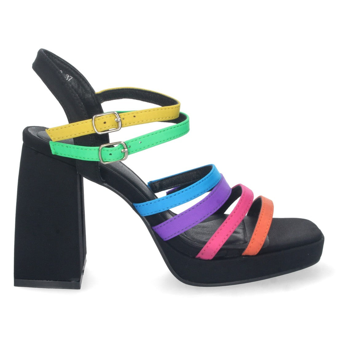 Sandalias Multicolor Mujer Tacón Tiras Doble Hebilla Elegantes