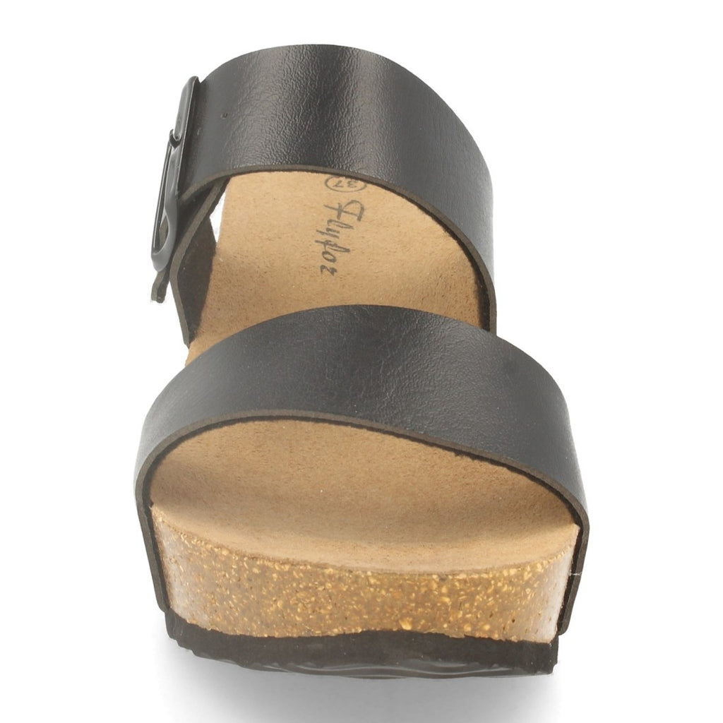 Sandalias Negras Mujer Bio Cuña Pala Fina Hebilla Tacón Elegantes