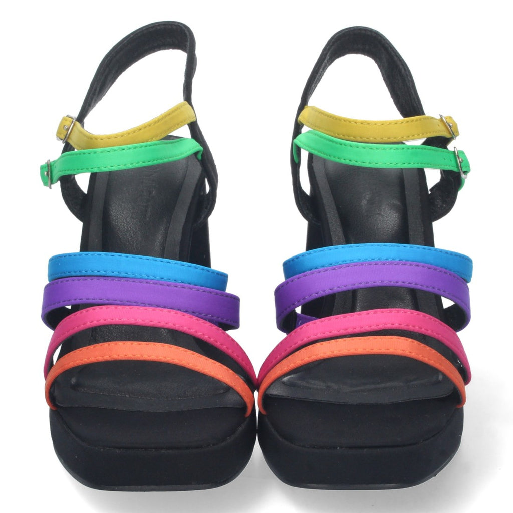 Sandalias Multicolor Mujer Tacón Tiras Doble Hebilla Elegantes