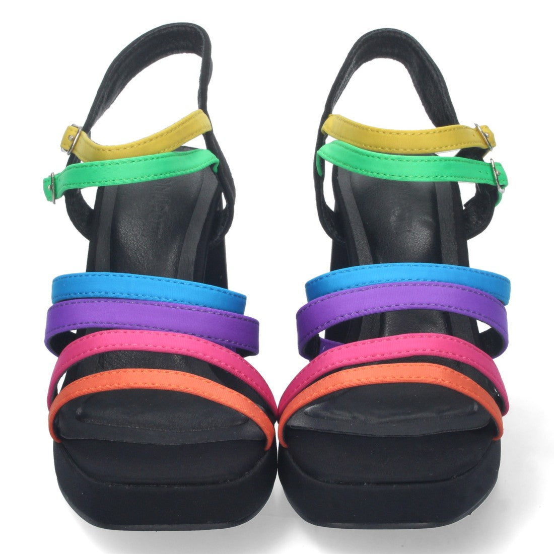 Sandalias Multicolor Mujer Tacón Tiras Doble Hebilla Elegantes