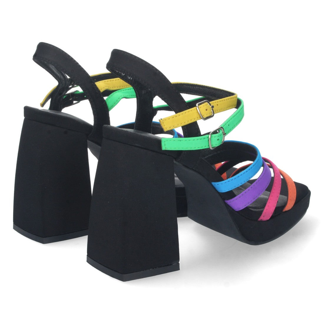 Sandalias Multicolor Mujer Tacón Tiras Doble Hebilla Elegantes
