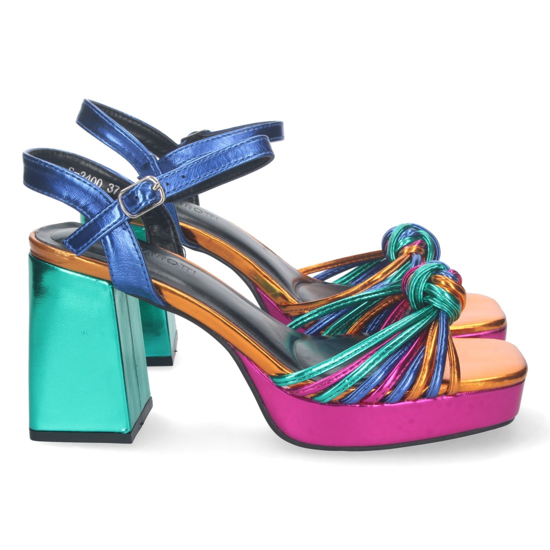Sandalias Multicolor Mujer Tacón Ancho Tiras Enredadas Elegantes
