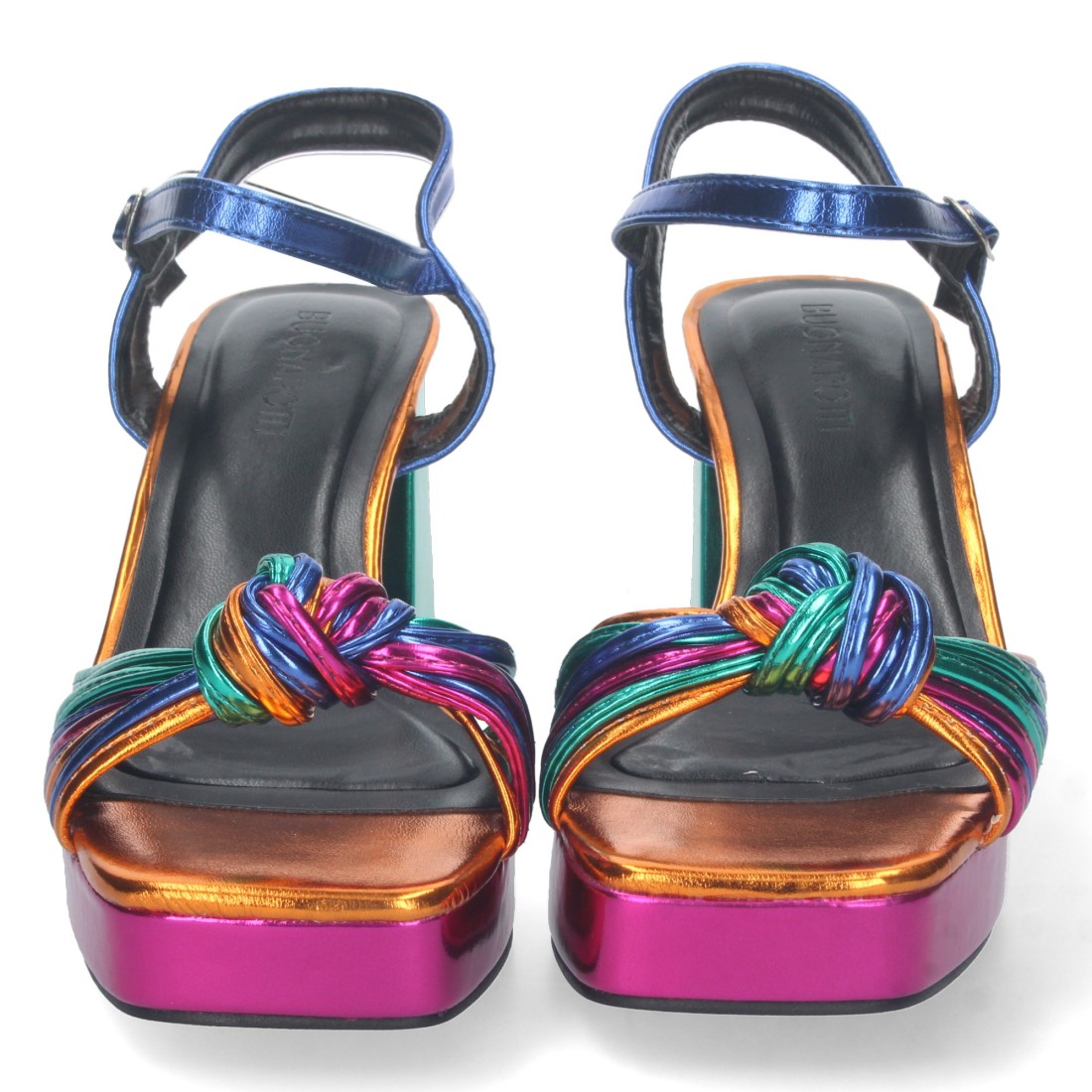 Sandalias Multicolor Mujer Tacón Ancho Tiras Enredadas Elegantes