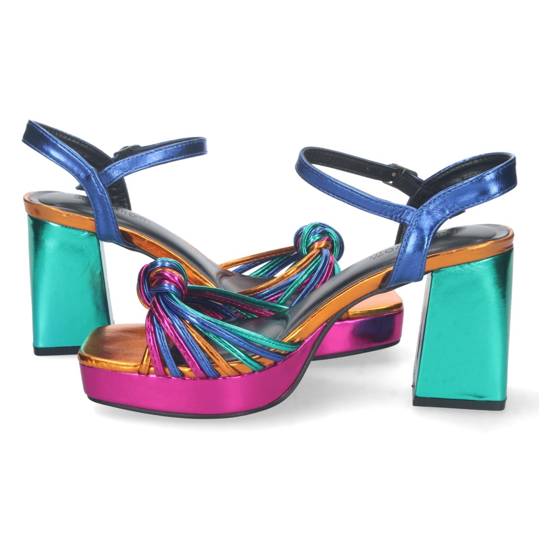 Sandalias Multicolor Mujer Tacón Ancho Tiras Enredadas Elegantes