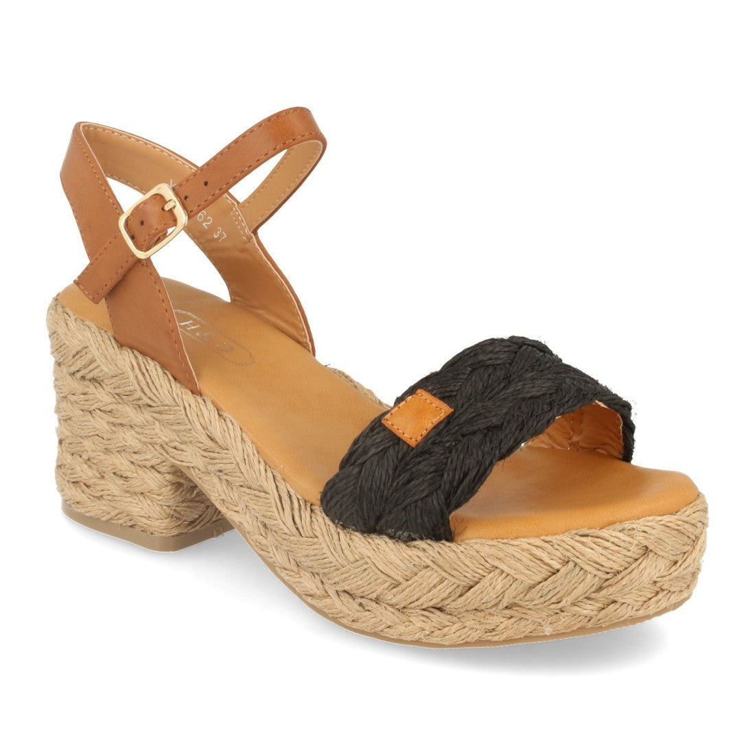 Sandalias Negras Mujer Tacón Plataforma Yute