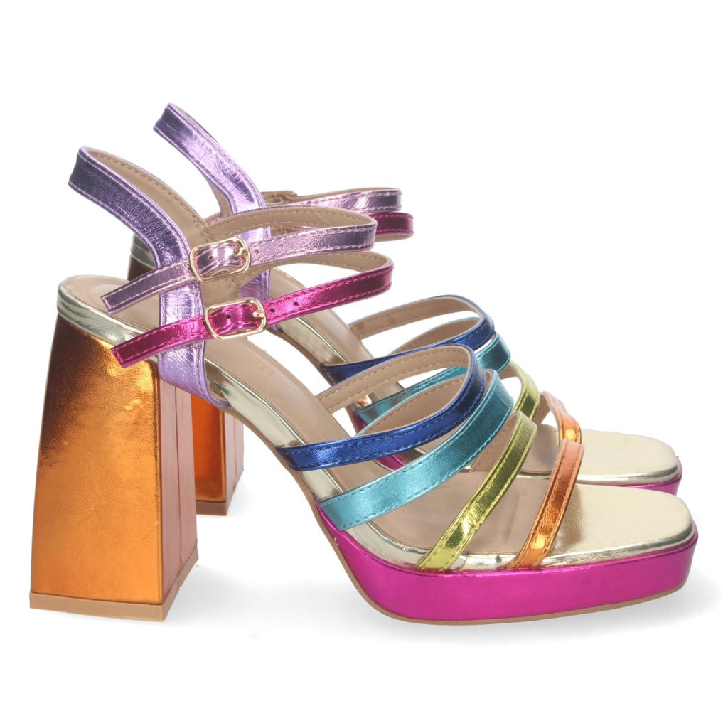 Sandalias Surtidas Mujer Tacón Tiras Multicolor Doble Hebilla Elegantes