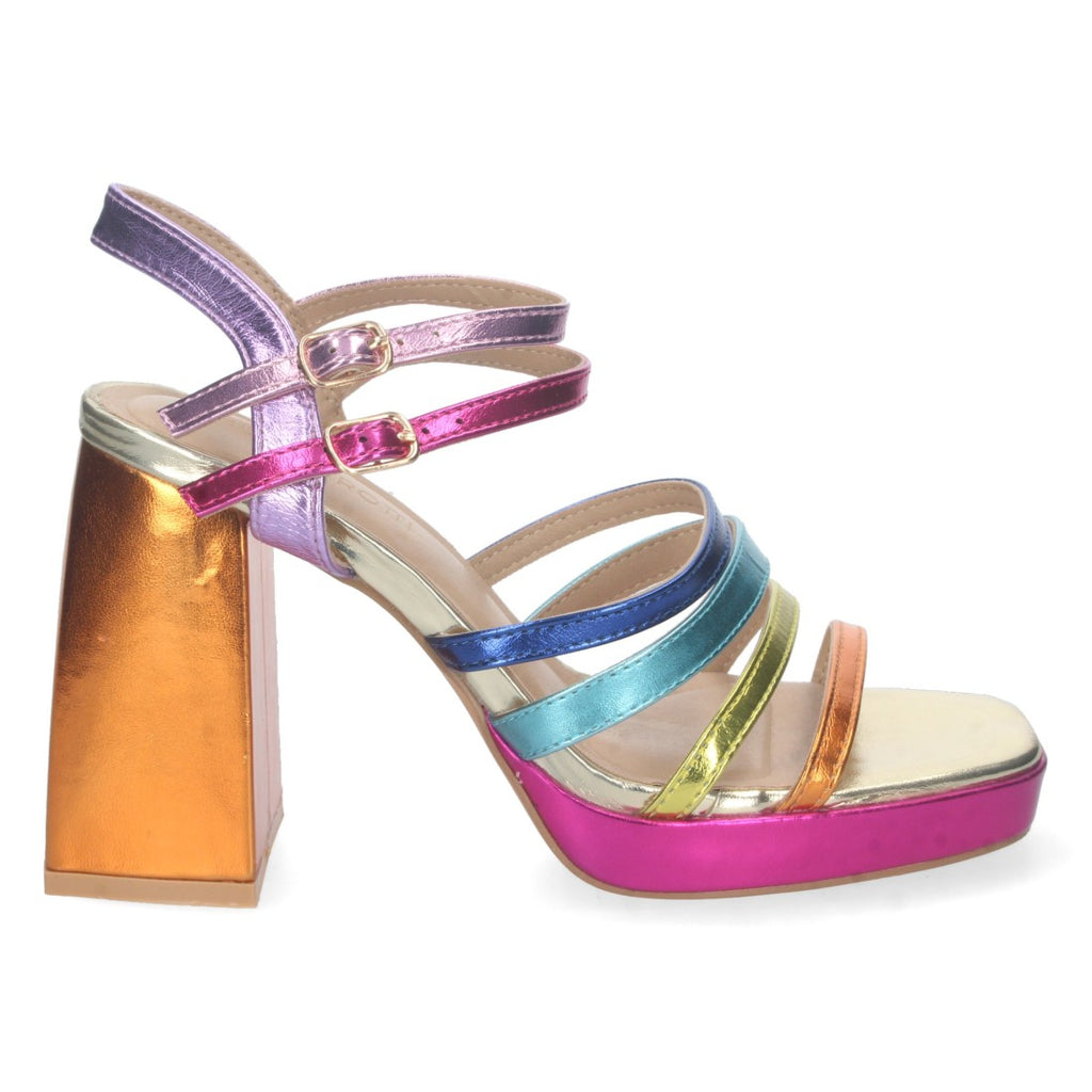 Sandalias Surtidas Mujer Tacón Tiras Multicolor Doble Hebilla Elegantes