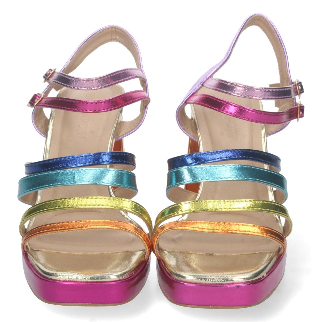 Sandalias Surtidas Mujer Tacón Tiras Multicolor Doble Hebilla Elegantes