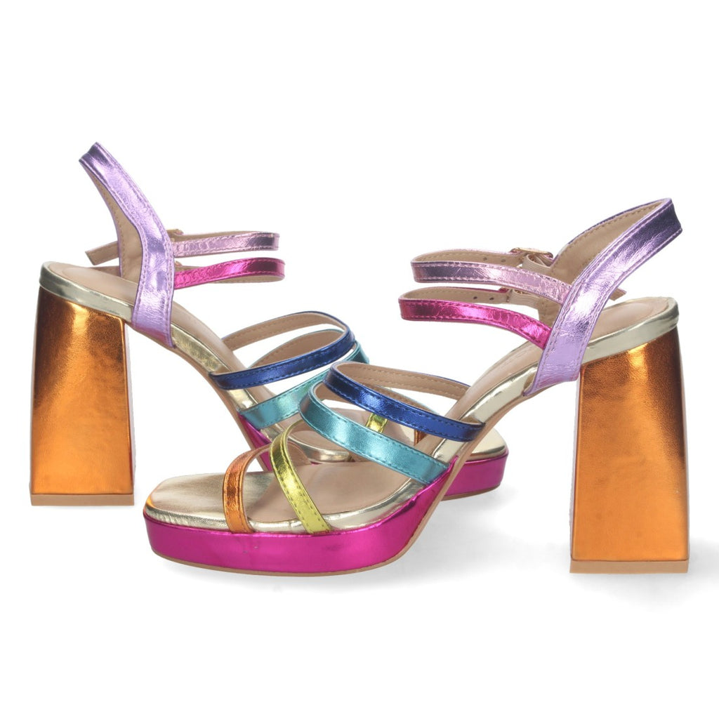 Sandalias Surtidas Mujer Tacón Tiras Multicolor Doble Hebilla Elegantes