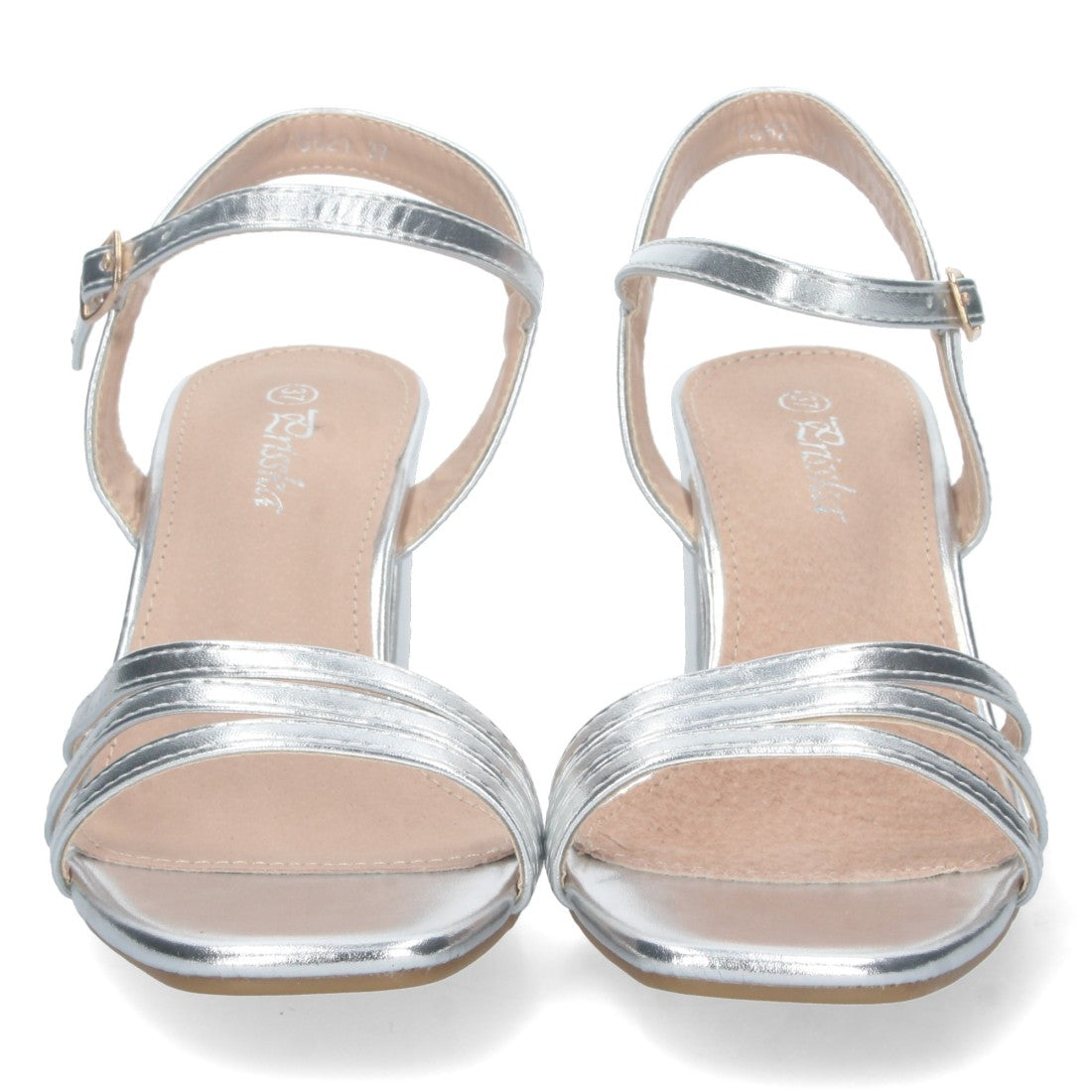 Sandalias Plateadas Mujer Tacón Palas Finas Talón Abierto Cómodas