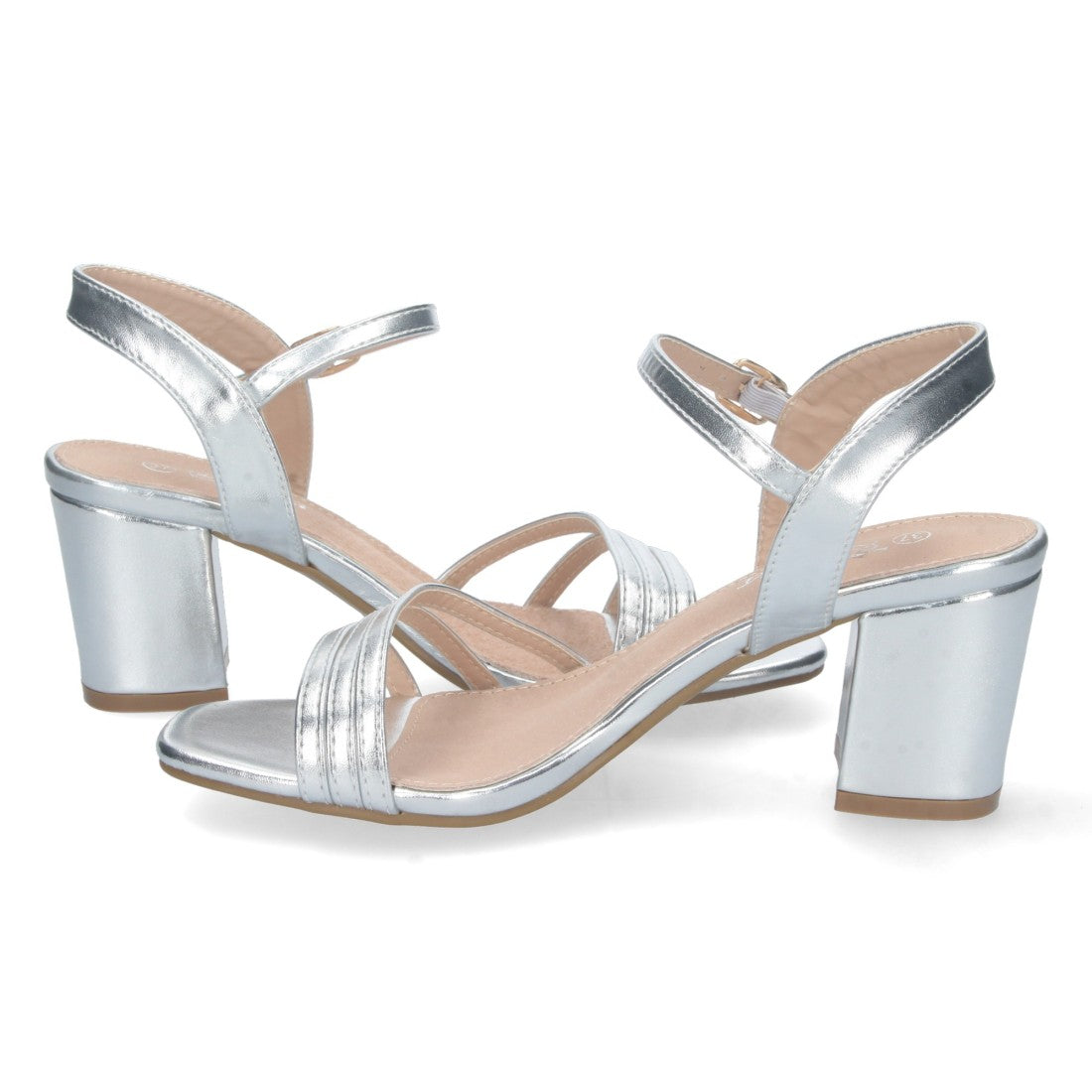 Sandalias Plateadas Mujer Tacón Palas Finas Talón Abierto Cómodas