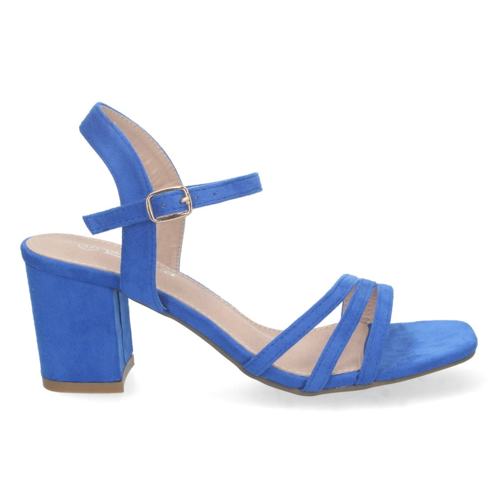 Sandalias Azules Mujer Tacón Palas Finas Talón Abierto Cómodas