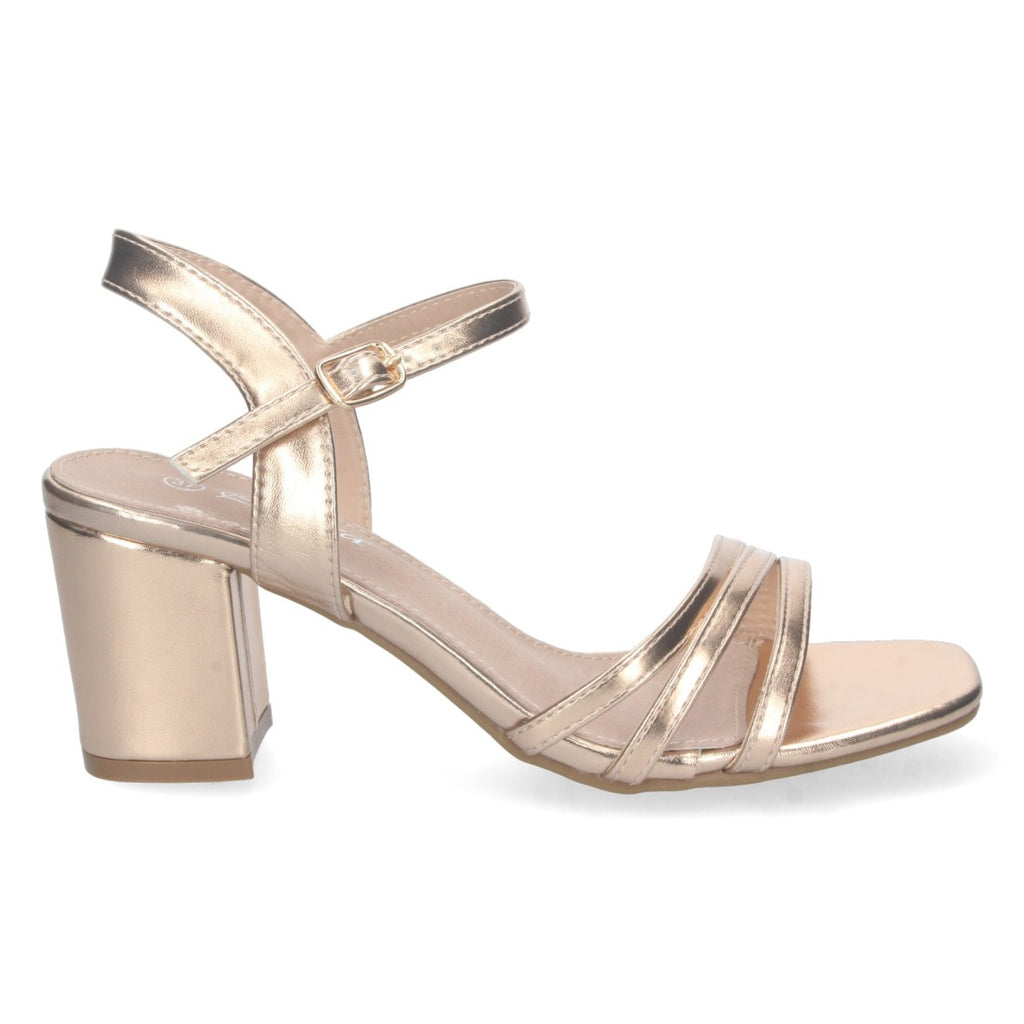 Sandalias Champán Mujer Tacón Palas Finas Talón Abierto Cómodas