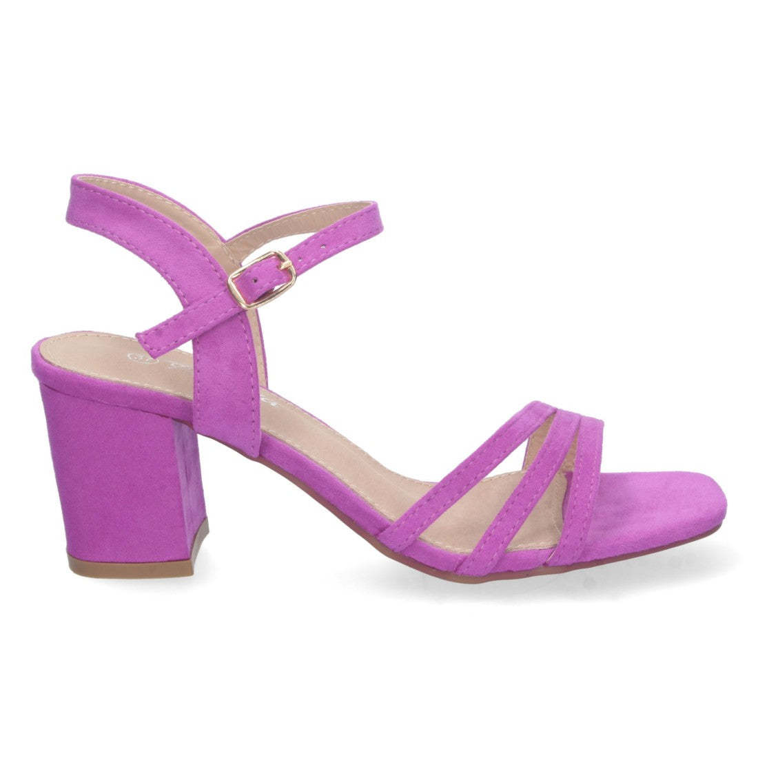 Sandalias Lila Mujer Tacón Palas Finas Talón Abierto Hebilla Fiesta