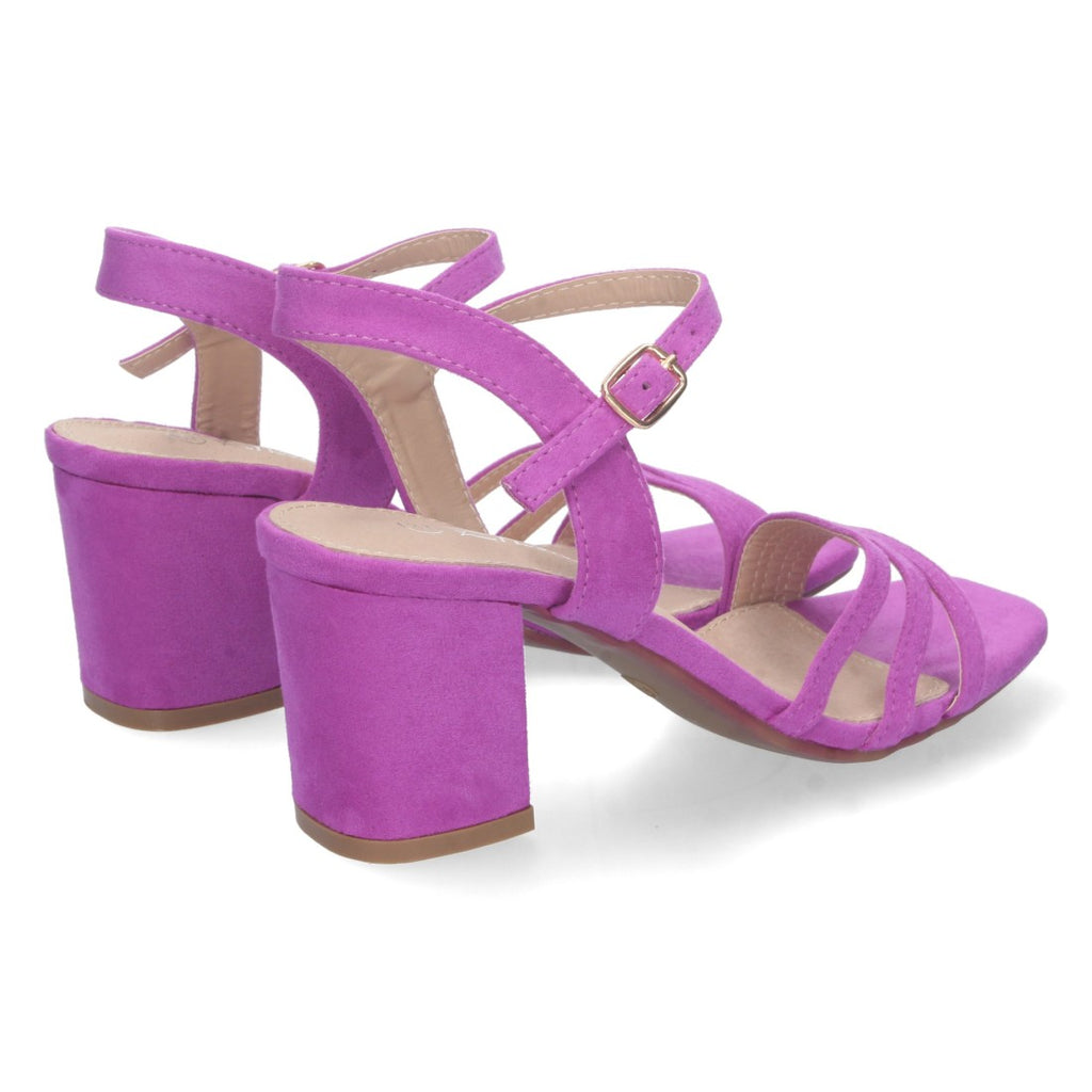 Sandalias Lila Mujer Tacón Palas Finas Talón Abierto Hebilla Fiesta