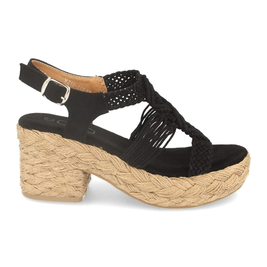 Sandalias Negras Mujer Tacón Plataforma Yute Correa T