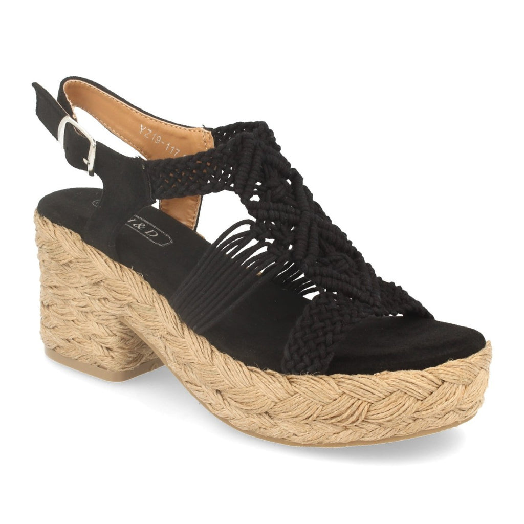 Sandalias Negras Mujer Tacón Plataforma Yute Correa T