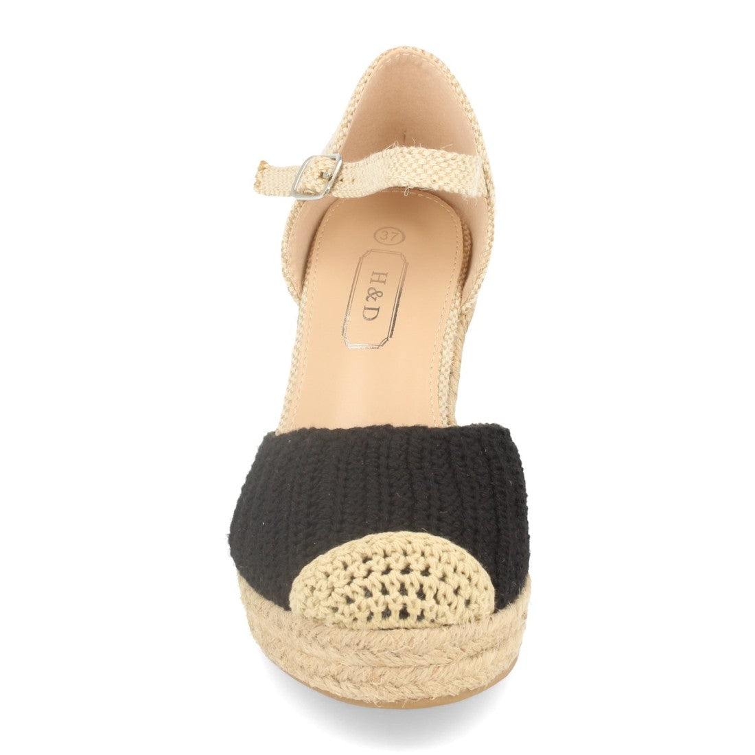 Sandalias Negras Mujer Cuña Yute Crochet Ankle Strap