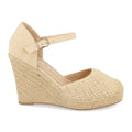 Sandalias Beige Mujer Cuña Yute Crochet Ankle Strap