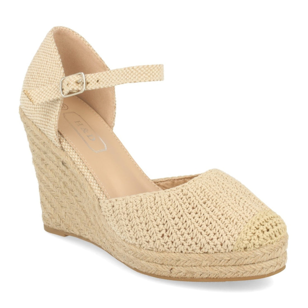 Sandalias Beige Mujer Cuña Yute Crochet Ankle Strap