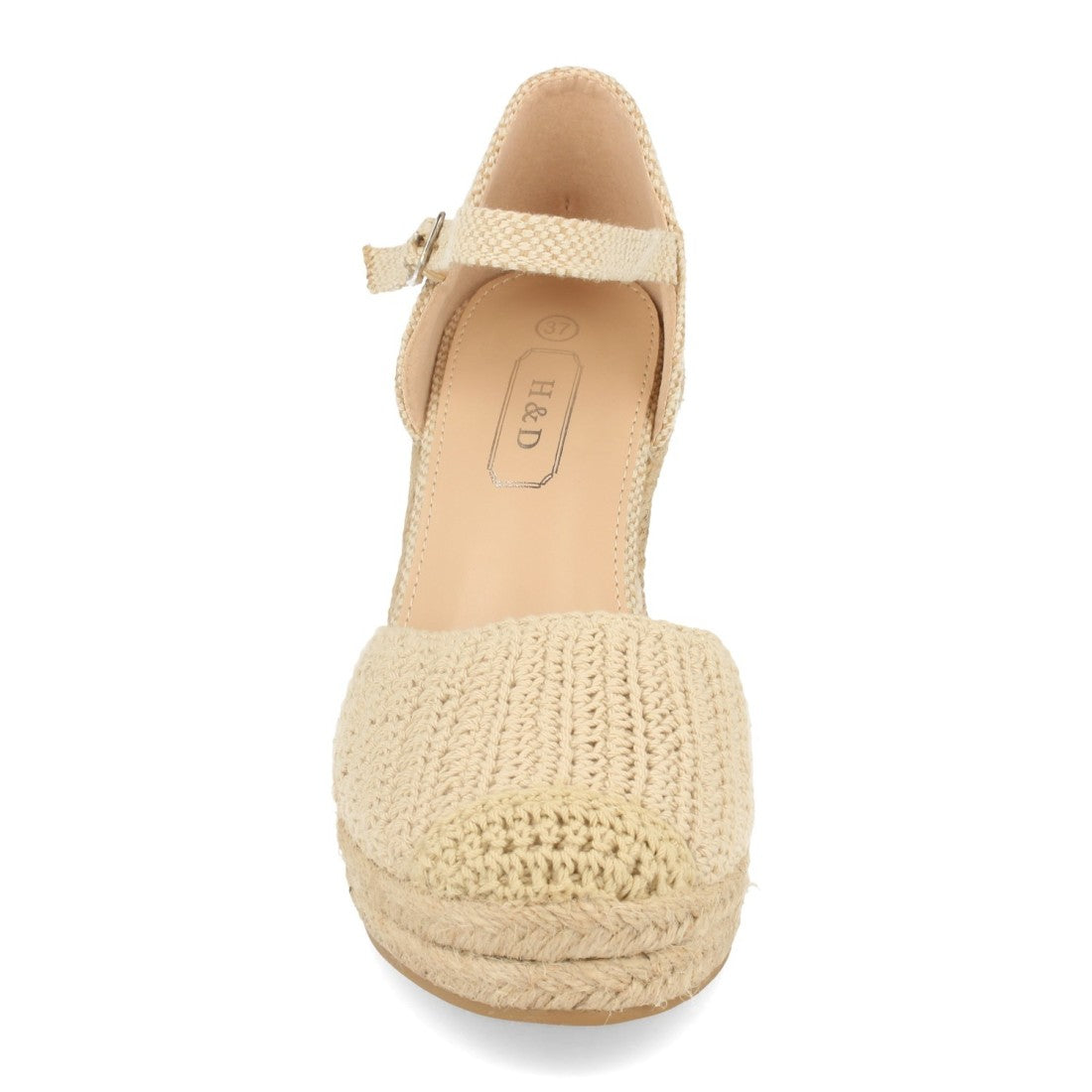 Sandalias Beige Mujer Cuña Yute Crochet Ankle Strap